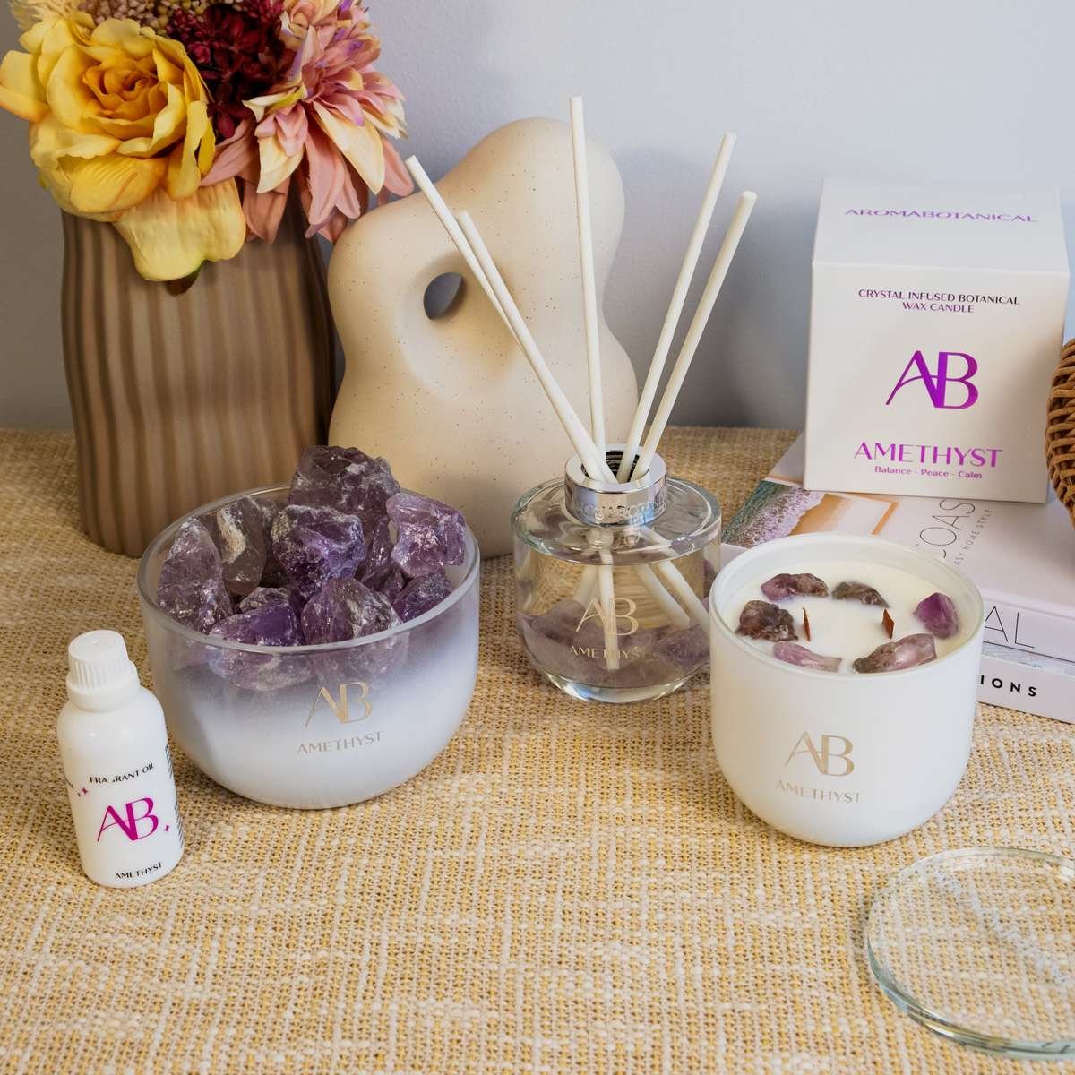 Aromabotanical Crystal Candle, Diffuser and Potpourri. 
