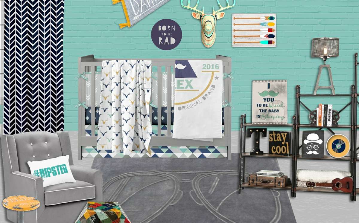 Hipster Nursery Crib Bedding Decor We Have The Perfect Crib Bedding For Your Hipster Baby Are Loving Trendy Mint Turquoise Gray And Navy Color Palette Don T Miss Mustache
