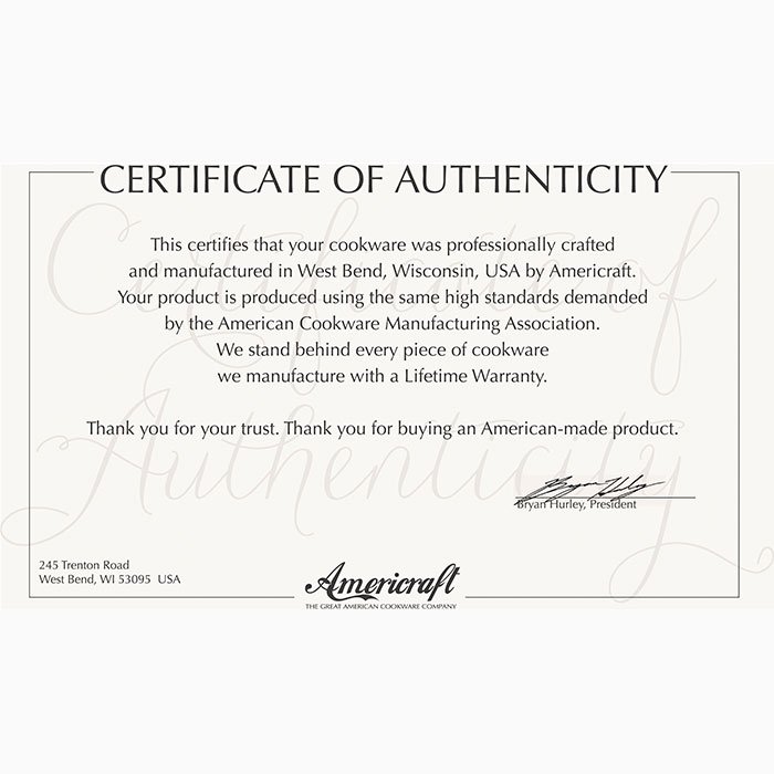 Lifetime warranty certificate from 360 Cookware
