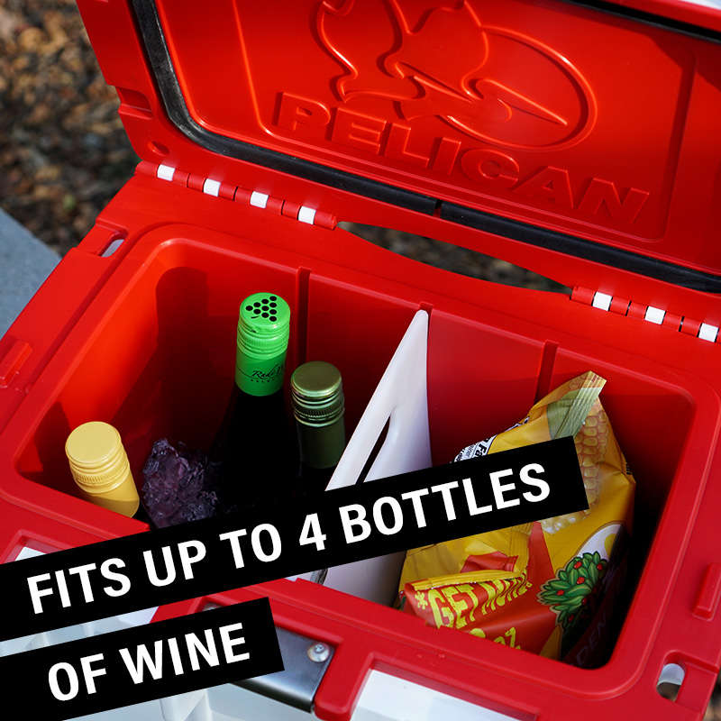 The 20QT Pelican Elite Cooler fits up to 4 bottles of wine.