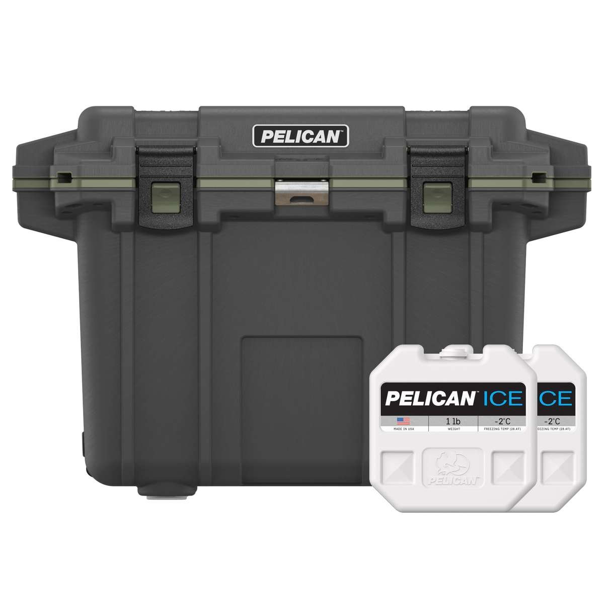 50QT Gunmetal/OD Green Elite Cooler with two free 1lb Pelican Ice Packs