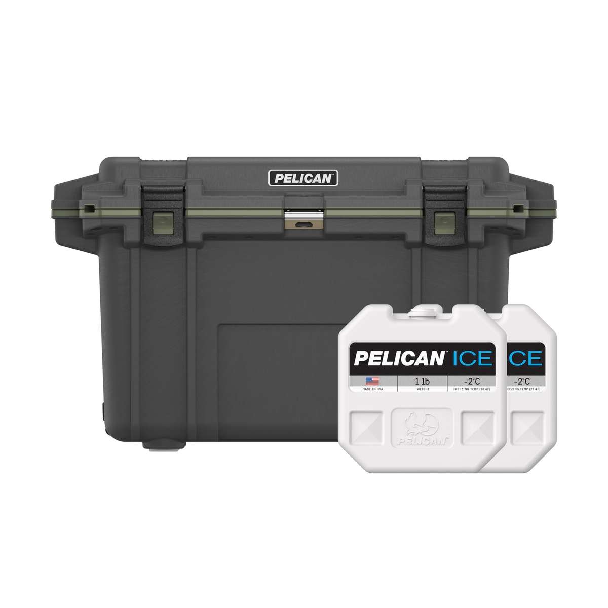 70QT Gun Metal/OD Green Elite Cooler with two free 1lb Pelican Ice Packs