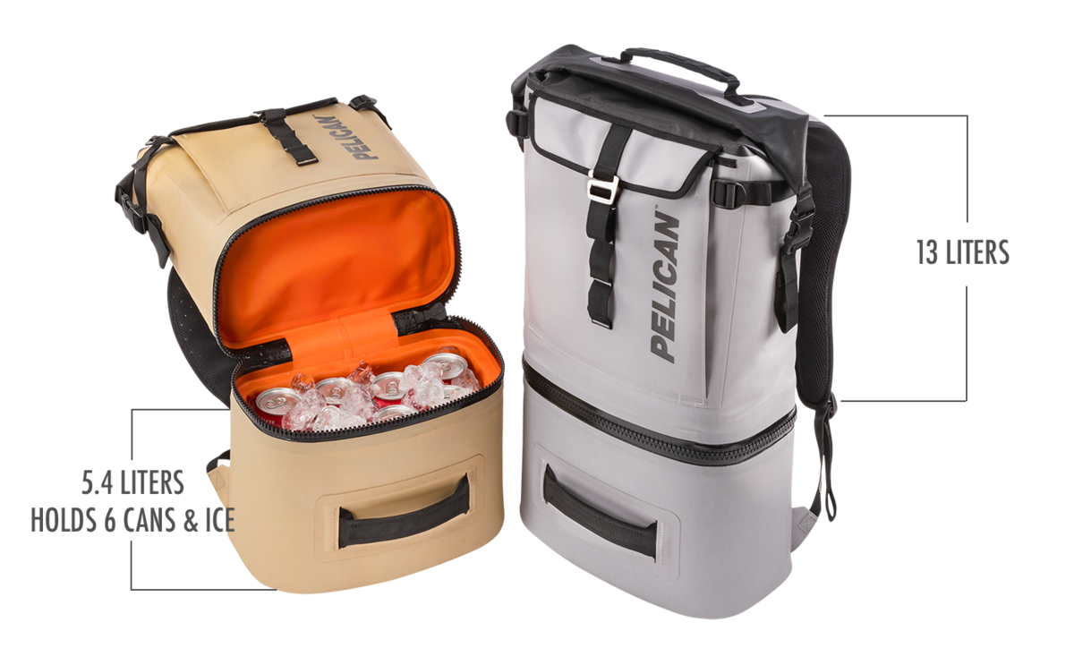 The bottom is a dedicated cooler compartment which features a leak resistant zipper, keeps your ice all day long (performs best when used with a Pelican Ice Pack) and perfectly fits a 6 pack of cans. With a wide roll-top opening, and light insulation, the top section can be used as an additional cooler compartment, or for separated dry storage.