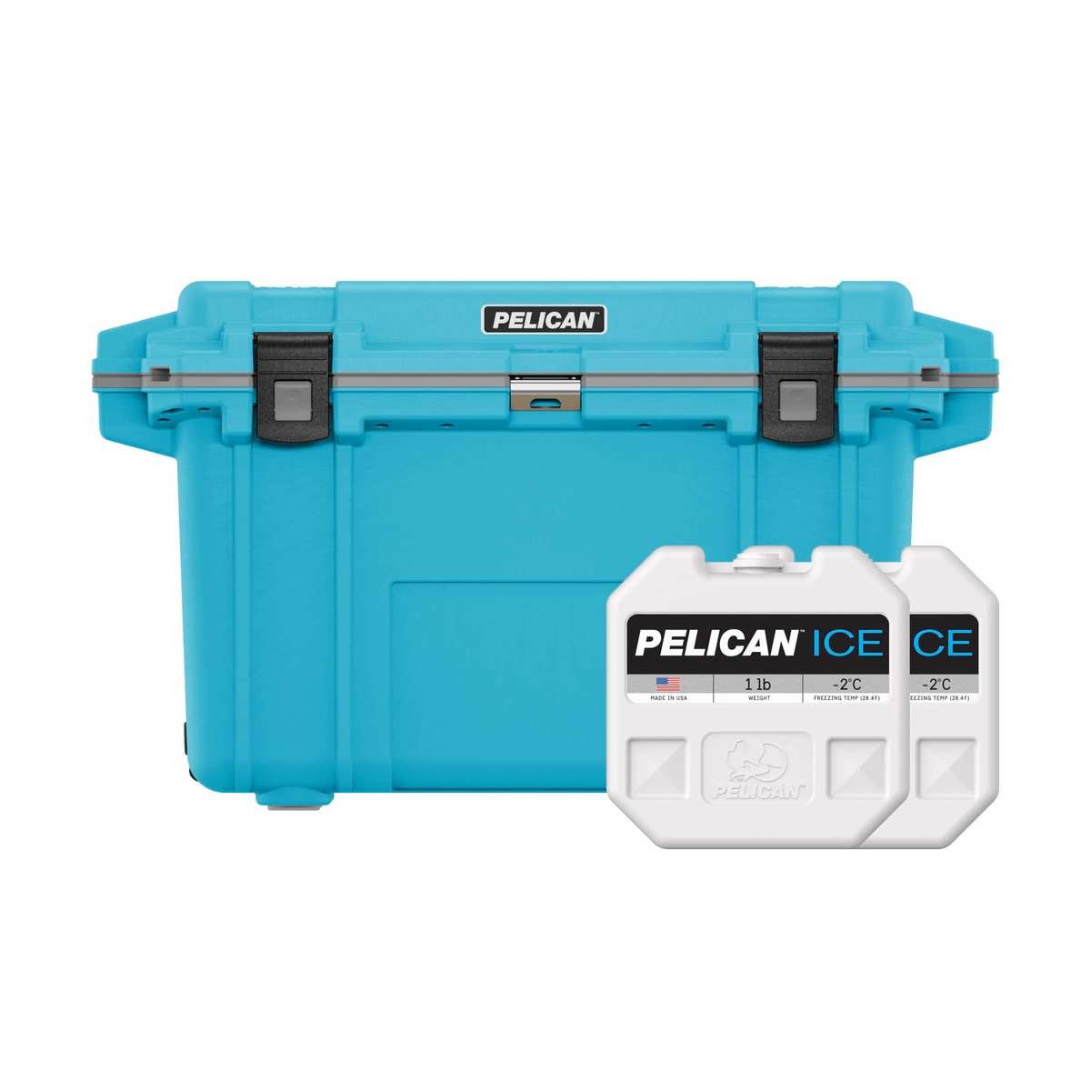 70QT Cool Blue/Grey Elite Cooler with two free 1lb Pelican Ice Packs