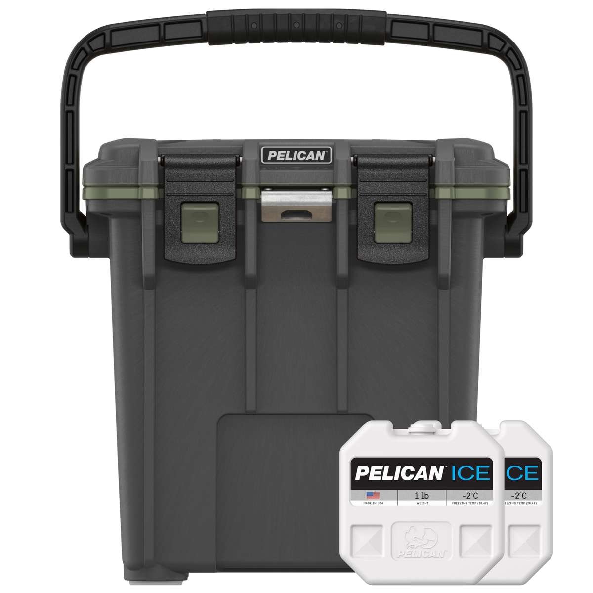 14QT Gunmetal/OD Green Personal Cooler with two free 1lb Pelican Ice packs