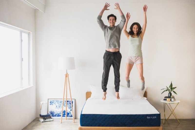 Skyler mattress couple jumping