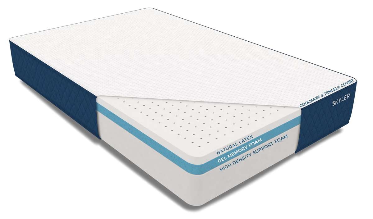 Skyler Mattress Diagram showing natural latex, gel memory foam, and support foam layers Skyler Mattress Diagram showing natural latex, gel memory foam, and support foam layers