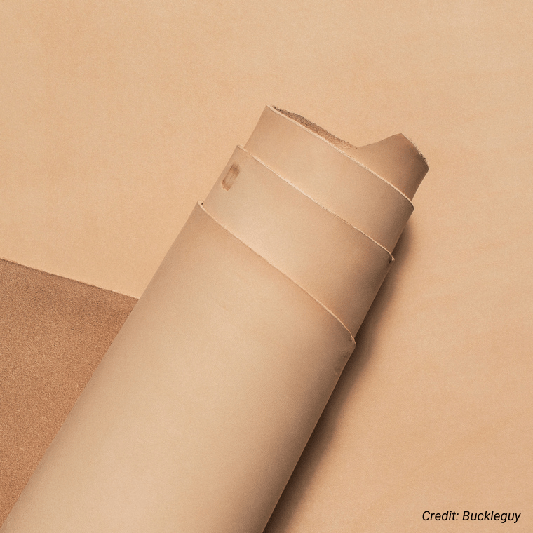 Beige colored leather rolled up