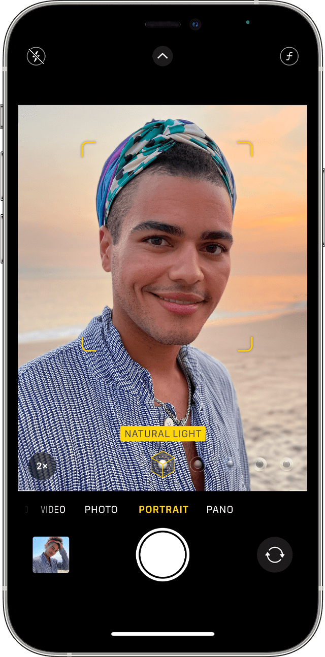 iPhone on Portrait Mode with the Natural Light effect in use to take a selfie