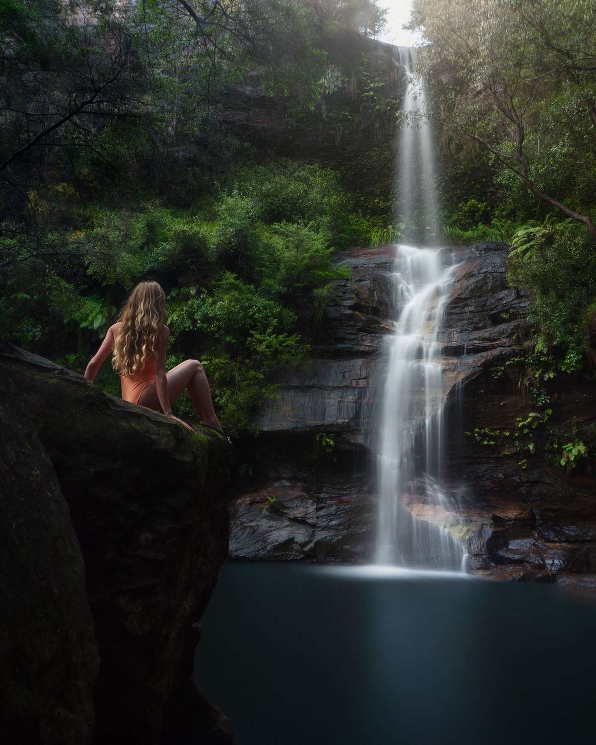Shot on the Hybrid filter, a girl looking at a water fall