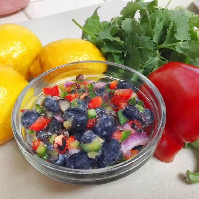 Blueberry salsa in glass bowl