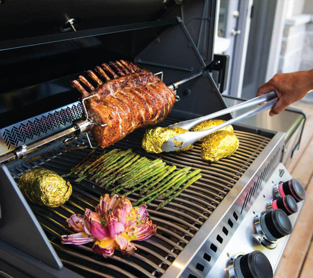 Gas Grill with Meat and Vegetables