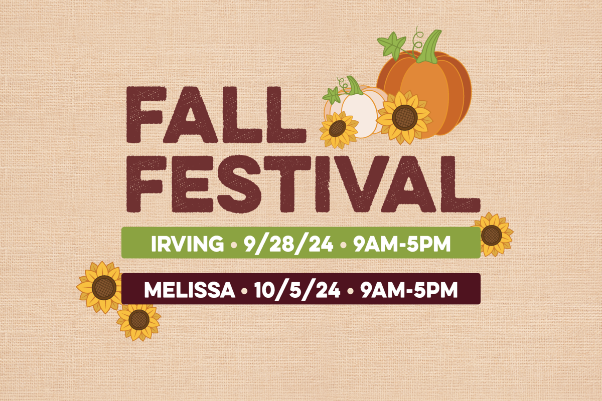 Fall Festival in Irving on September 28, 2024, from 9 AM to 5 PM, and in Melissa on October 5, 2024, from 9 AM to 5 PM.