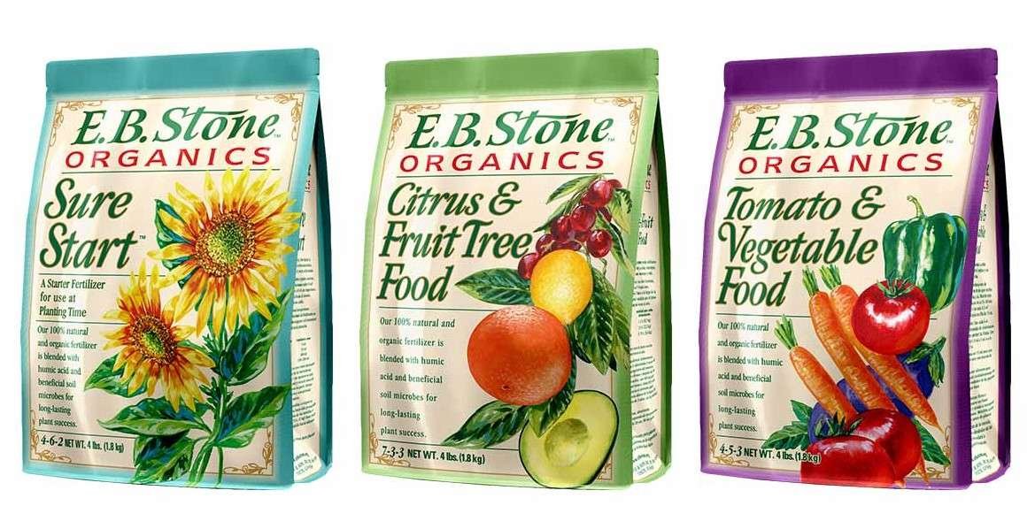 E.B. Stone Organics Sure Start, Citrus and Fruit Tree Food, and Tomato and Vegetable Food Fertilizers