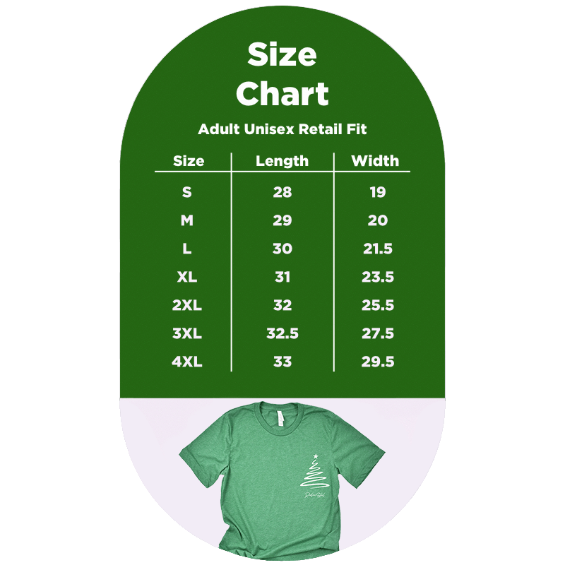 O Christmas Tree T-Shirt Size Chart