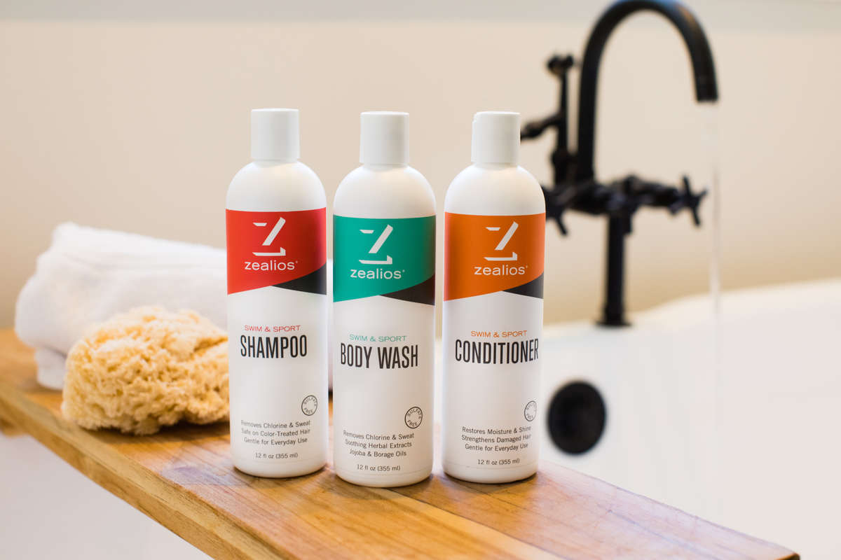 Zealios Shower & Swim products remove chlorine & sweat Zealios Shower & Swim products remove chlorine & sweat