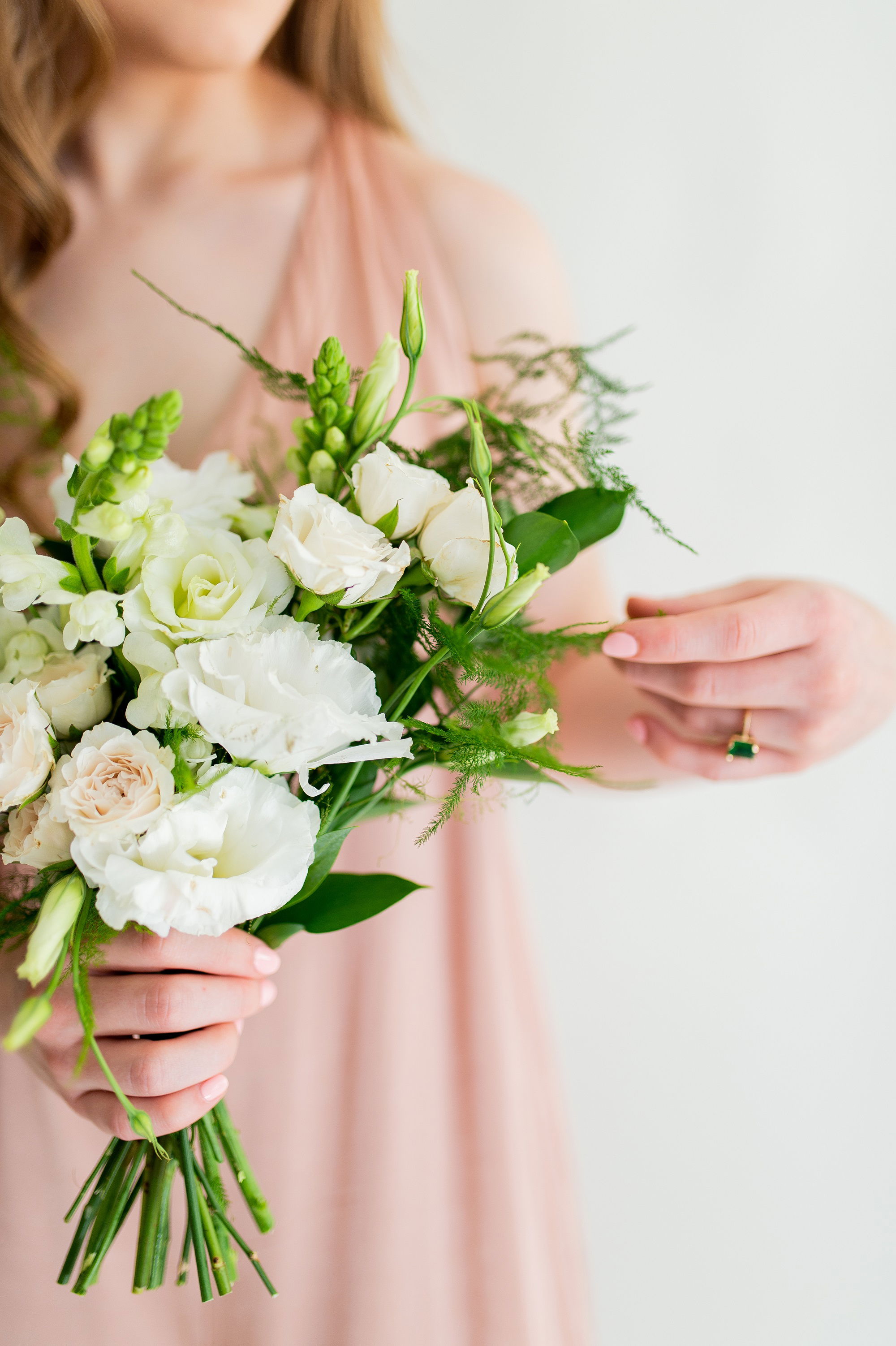 Flower Moxie, DIY Bridesmaid Bouquet, Plumosa Bouquet, fern wedding, cream and green wedding Flower Moxie, DIY Bridesmaid Bouquet, Plumosa Bouquet, fern wedding, cream and green wedding