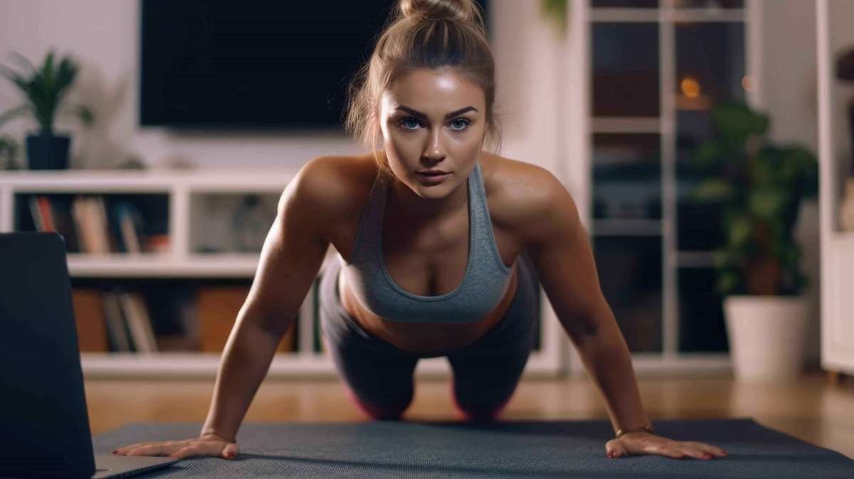 woman performing the start of a pushup