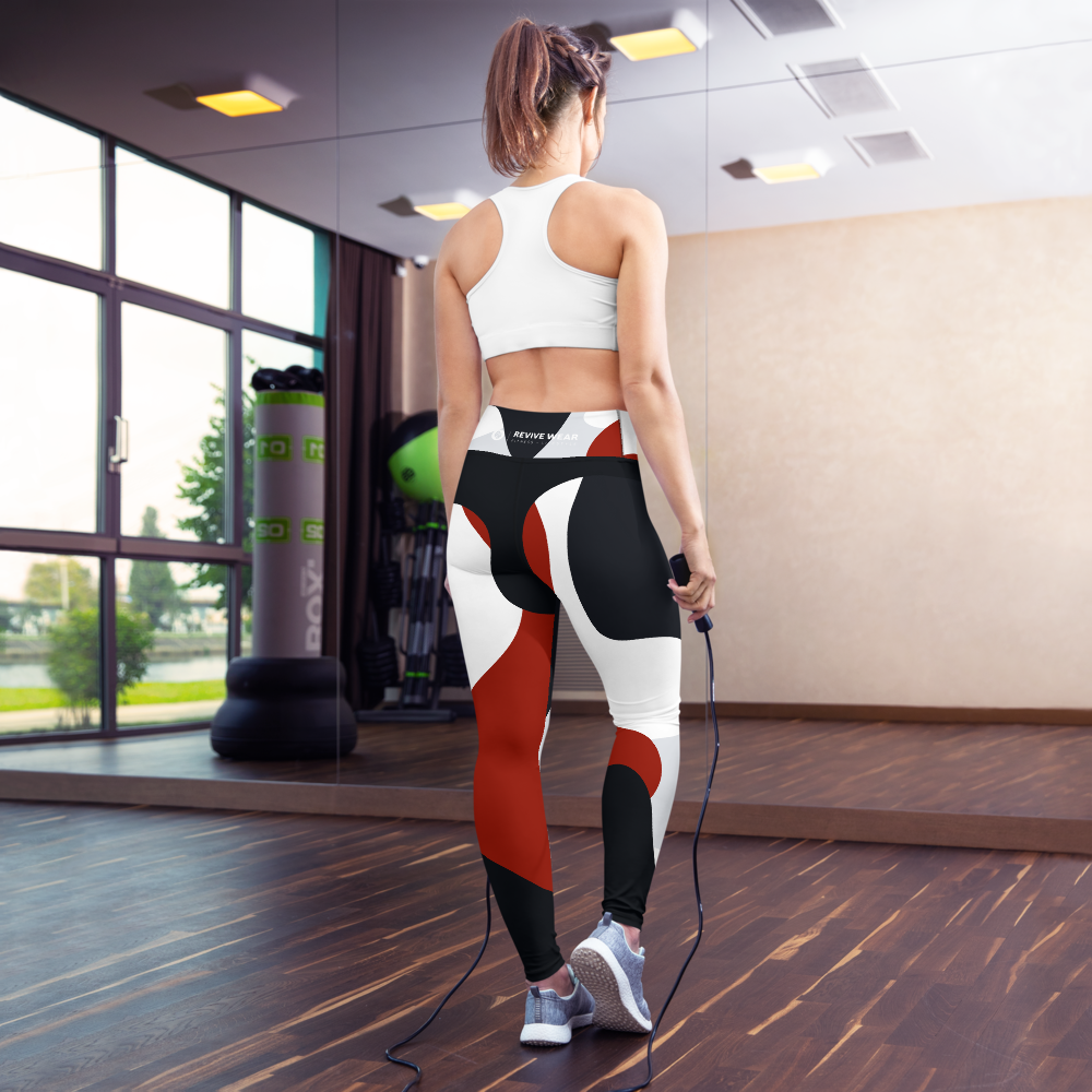These bold leggings feature a cool color block pattern that energizes. These stretchy, high-waisted panel workout leggings are super breathable and comfortable.