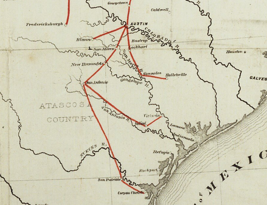 1872 Texas Cattle Trail map Copano - W1200 58db Cattle 2
