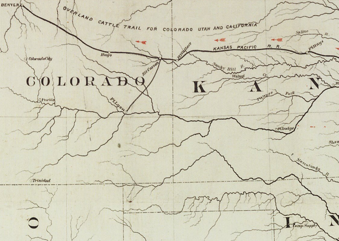 1872 Texas Cattle Trail map Copano - W1200 B570 Cattle 5