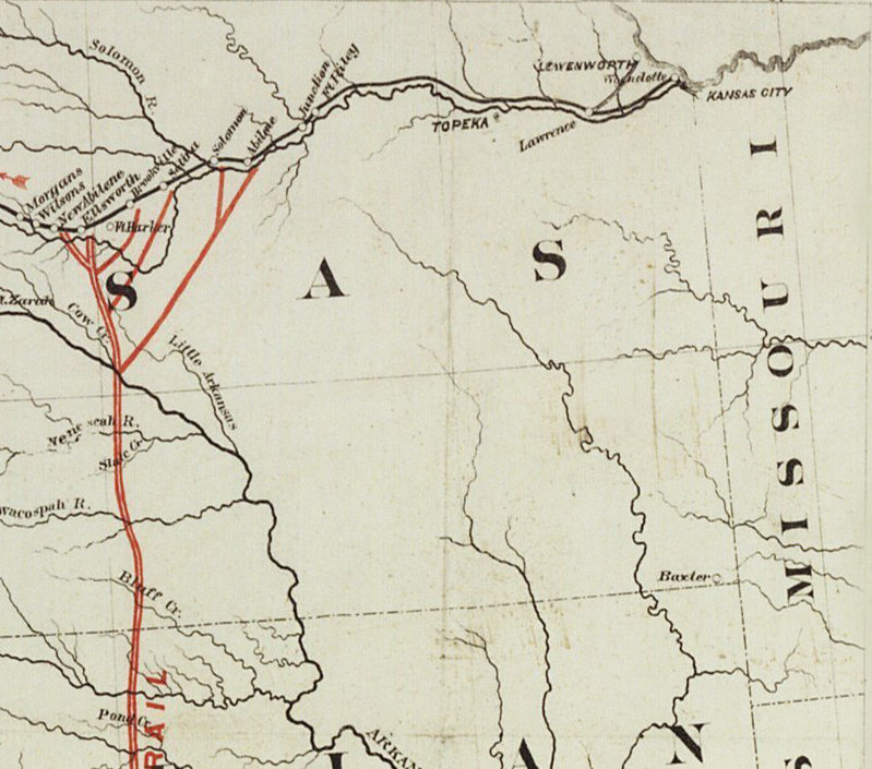 1872 Texas Cattle Trail map Copano - W1200 Bb5a Cattle 6