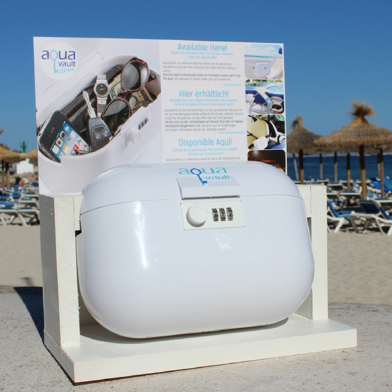 AquaVault sale display at beach pool AquaVault sale display at beach pool