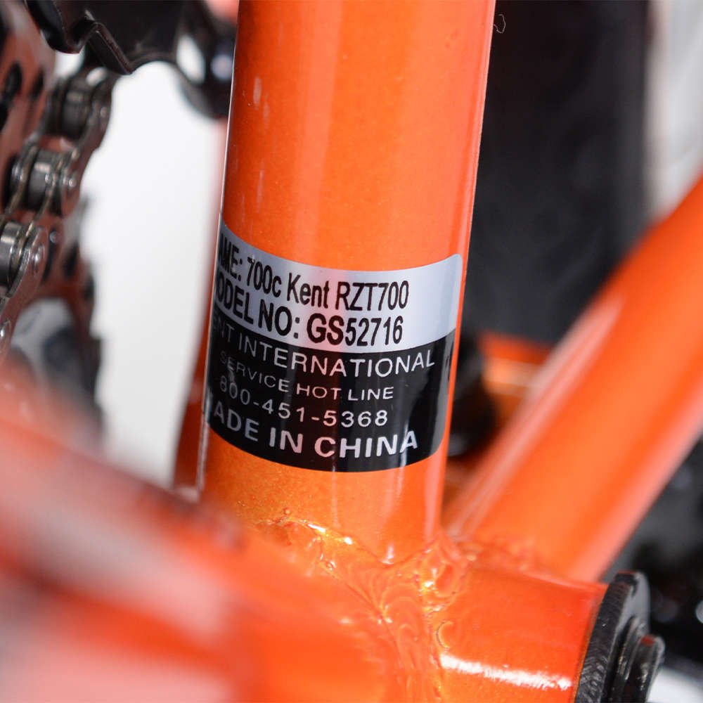 Orange Bike Close-up of seat tube to show model number