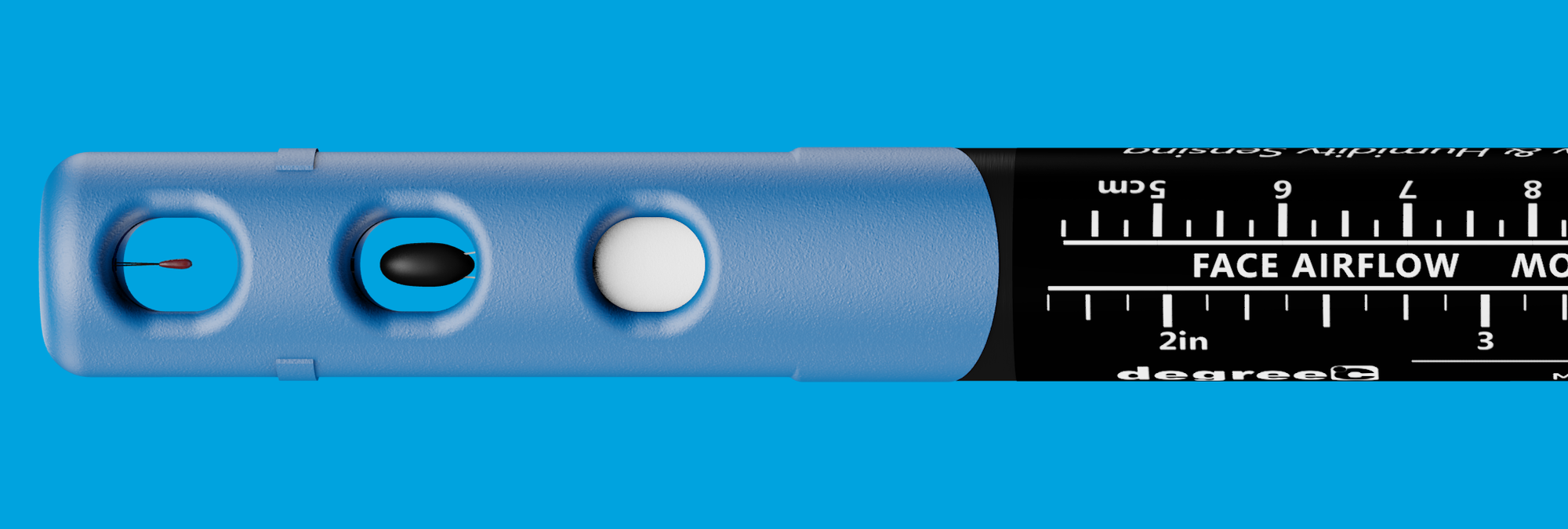 Airflow sensor for measuring non-directional air velocity, temperature, and humidity.