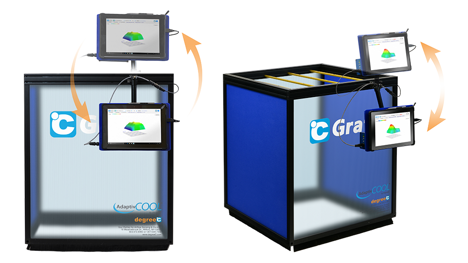 Portable airflow sensor for testing of airflow velocity & temperature over perforated floor tiles.