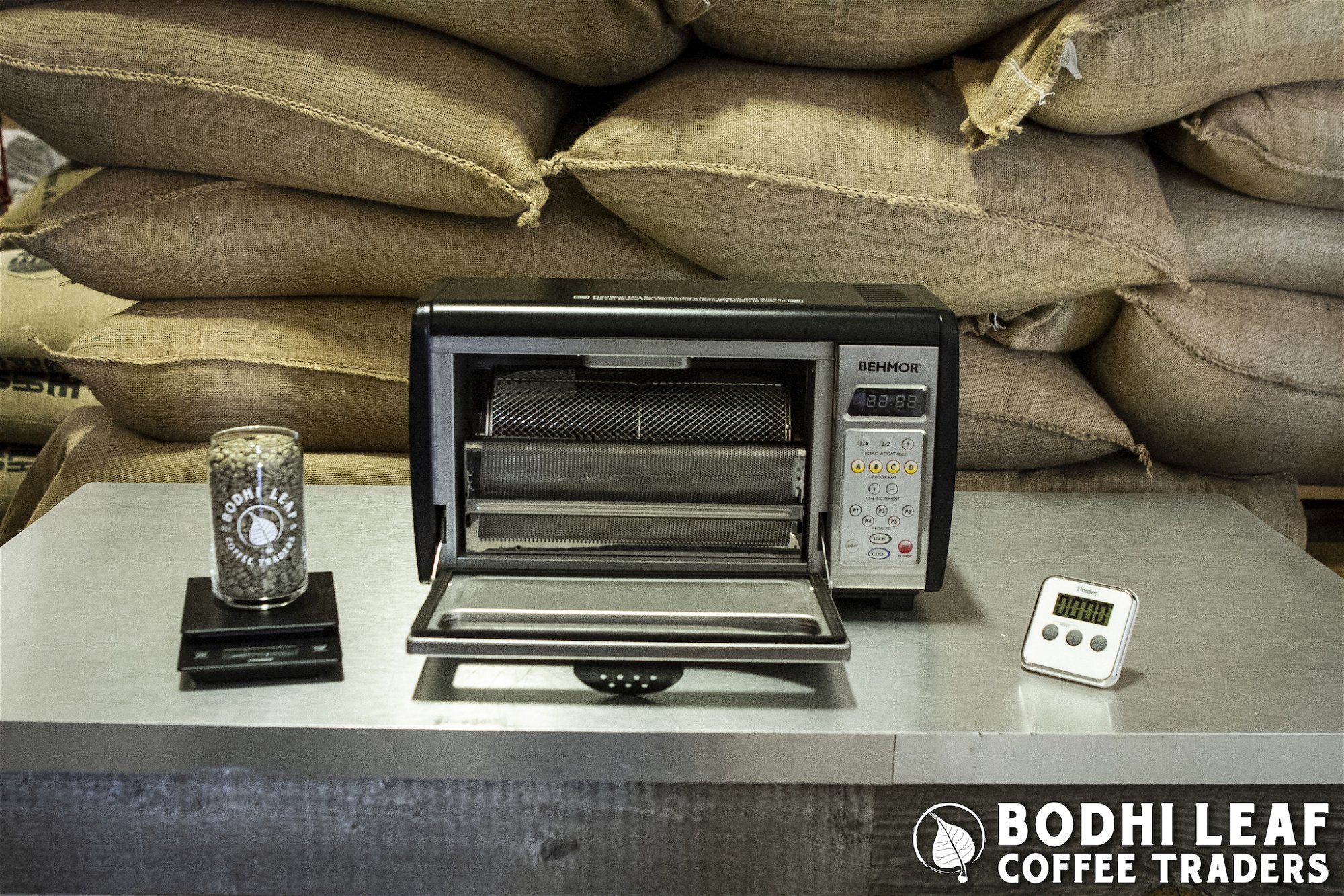 BEHMOR ROASTER WITH COFFEE ON SCALE AND TIMER