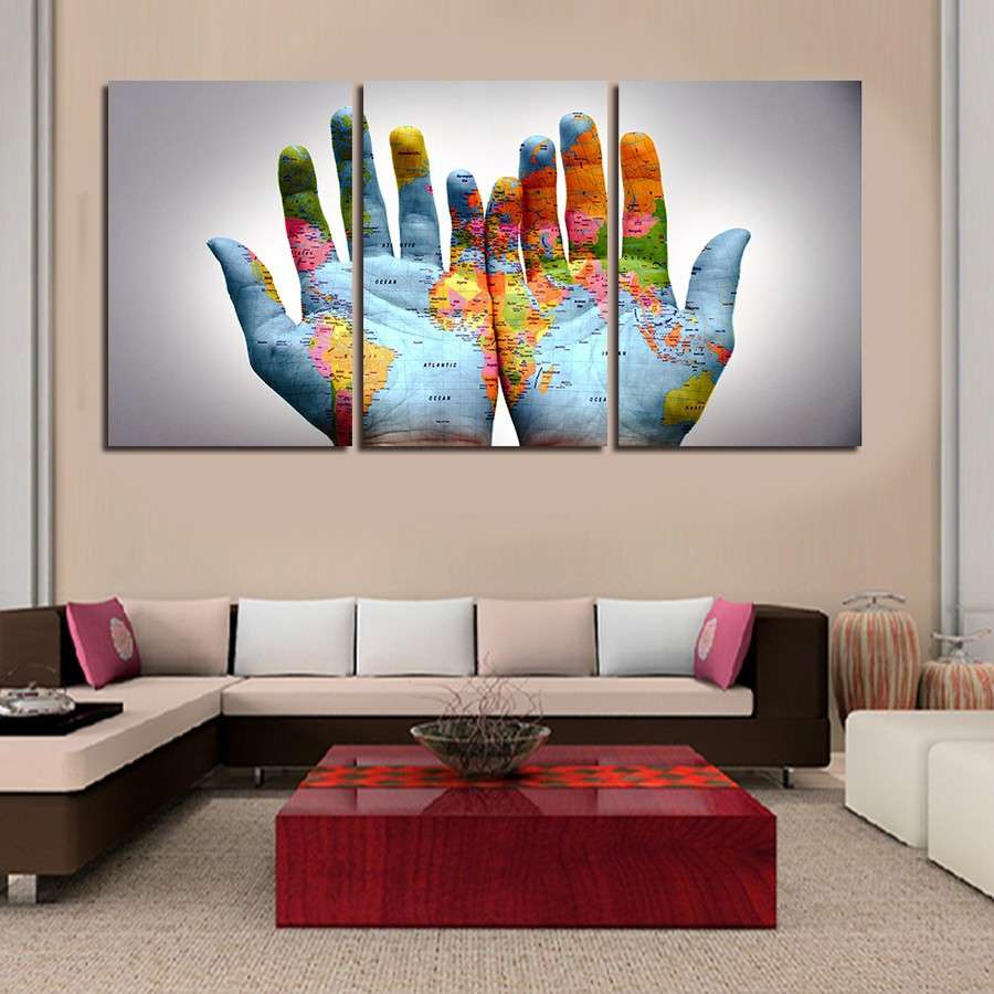 World Map as a Handprint Multi Panel Wall  Art  Canvas 