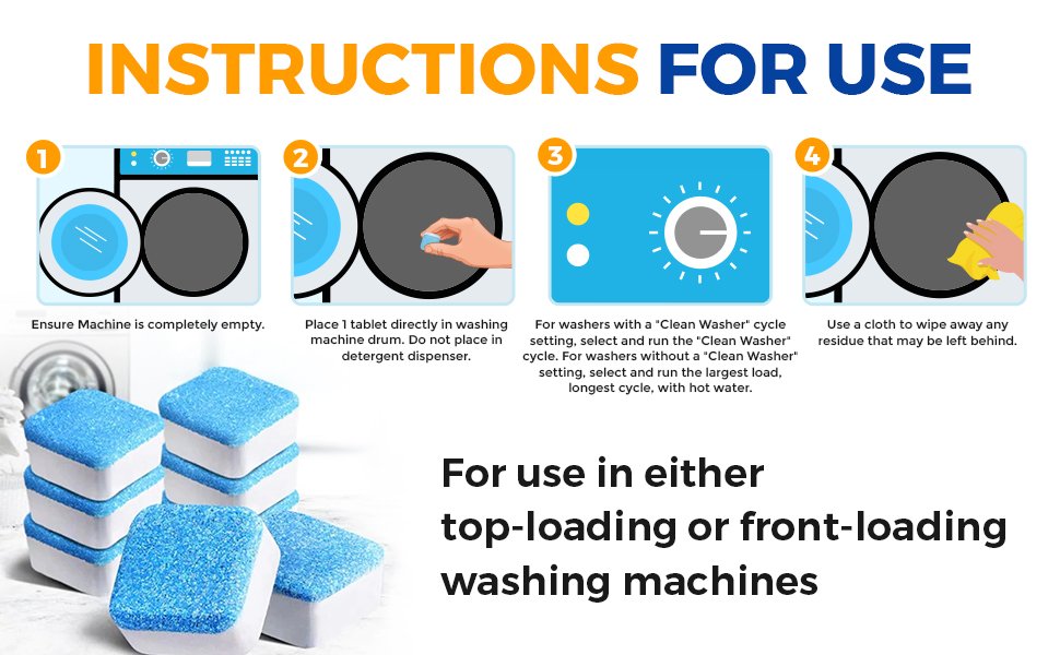 Bastion Washing Machine Cleaner, Deodorizer, & Descaler 6-Pack - 3 Month Supply