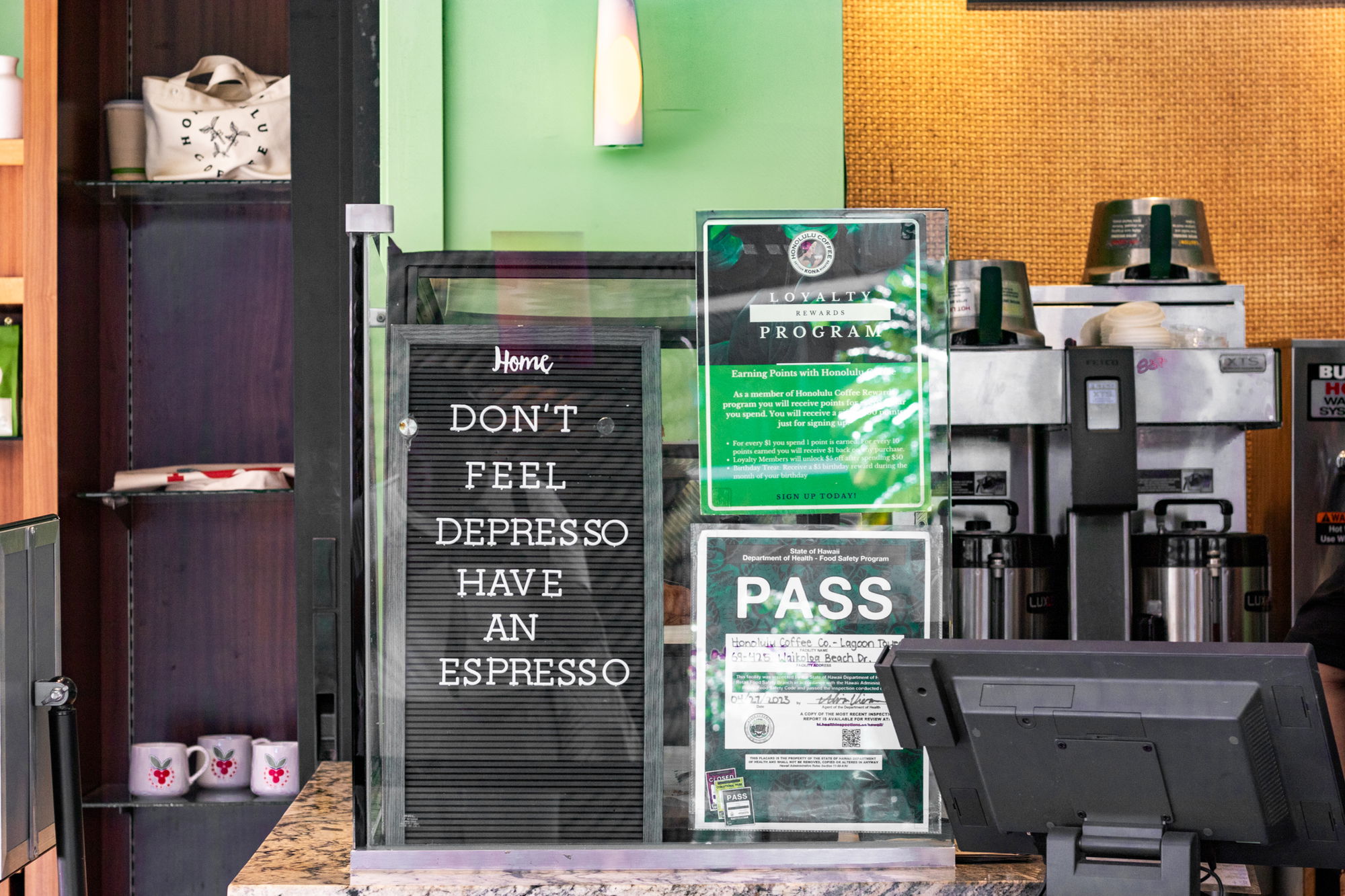 Cashier area at Honolulu Coffee