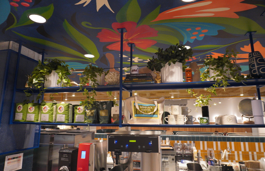 Image of merch and coffee selection at emory's location