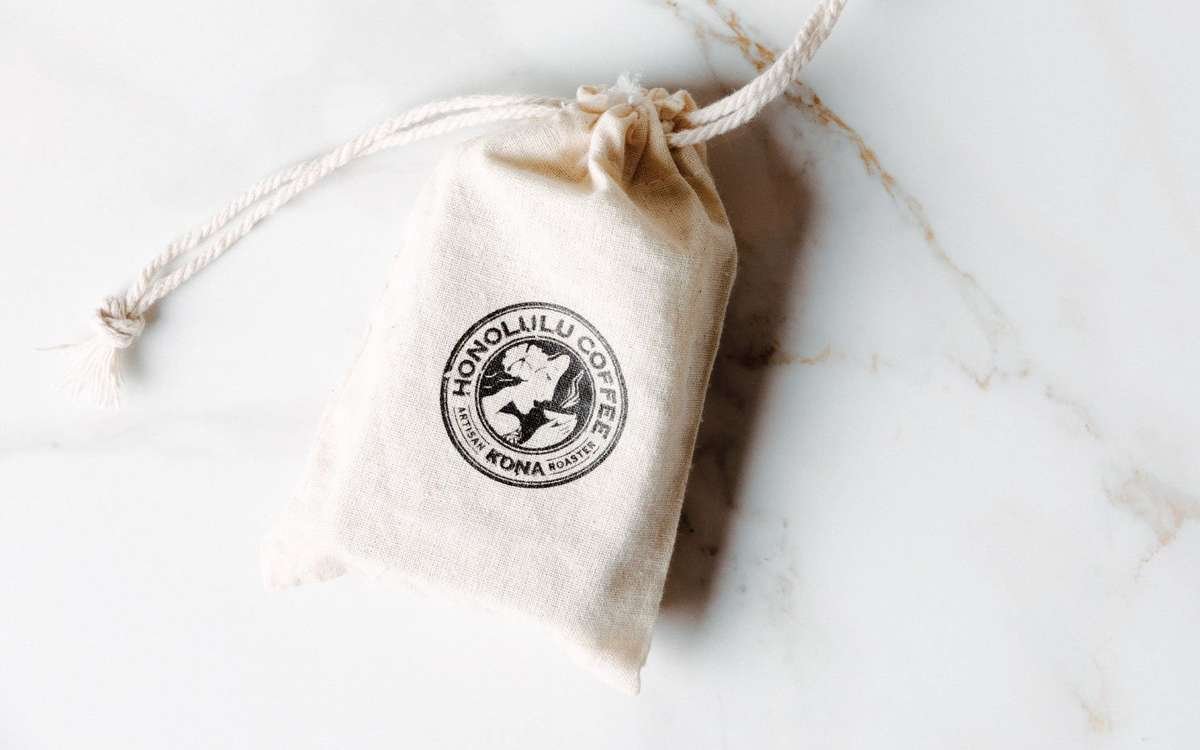 Burlap bag with Honolulu Coffee label