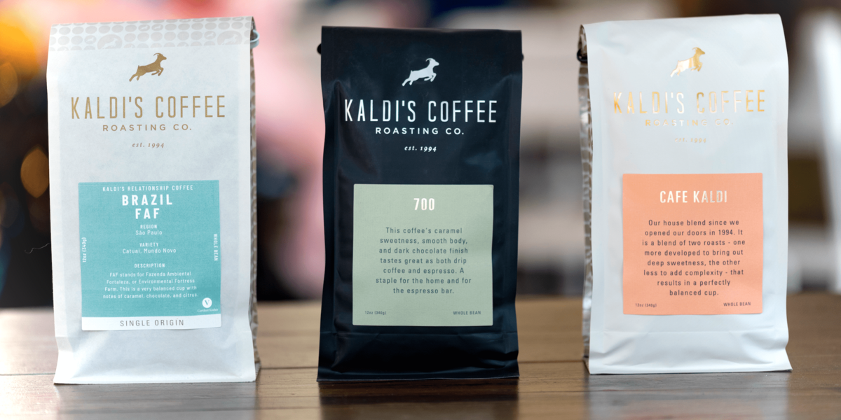 3 12oz bags of Kaldi's Coffee blends and single origin