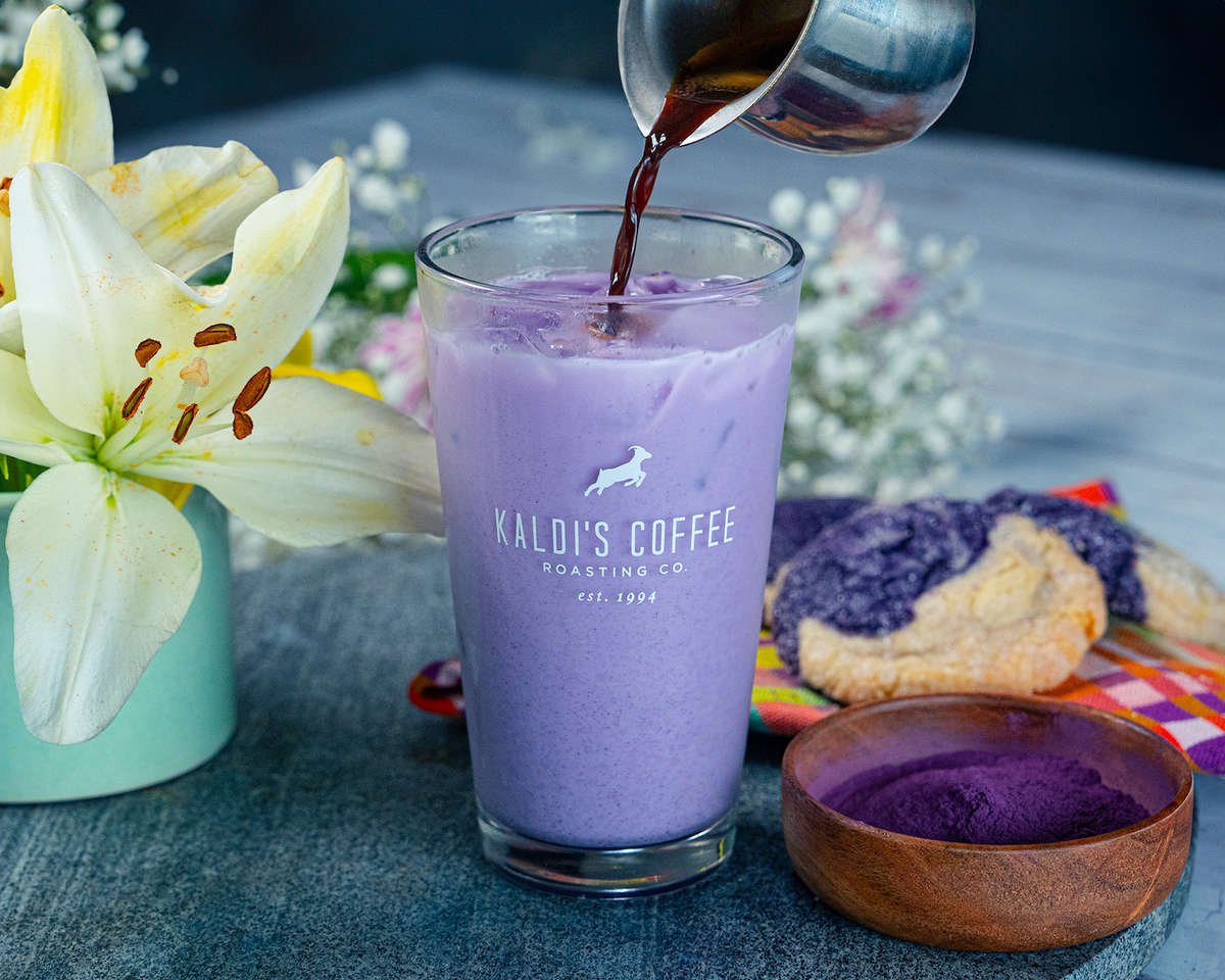 Iced Ube Latte in a glass