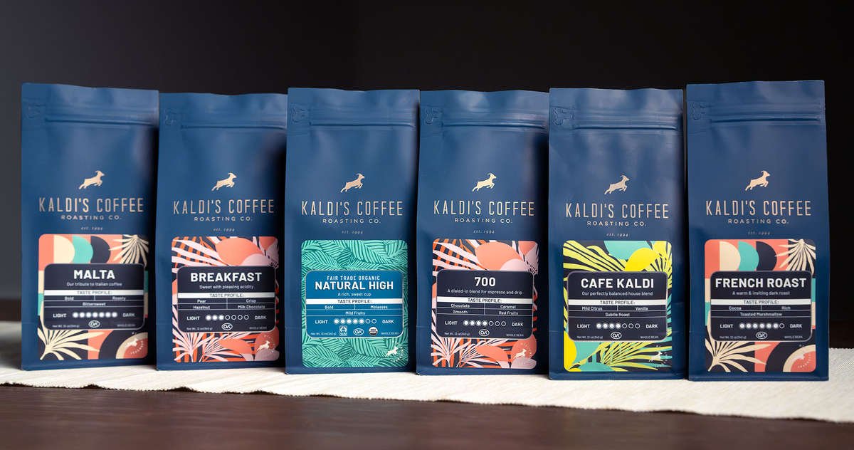 8 labels for Kaldi's Coffee blends
