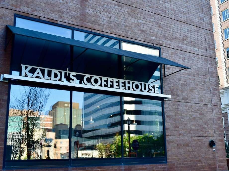 The exterior of Kaldi's Coffee Crescent cafe in Clayton, MO