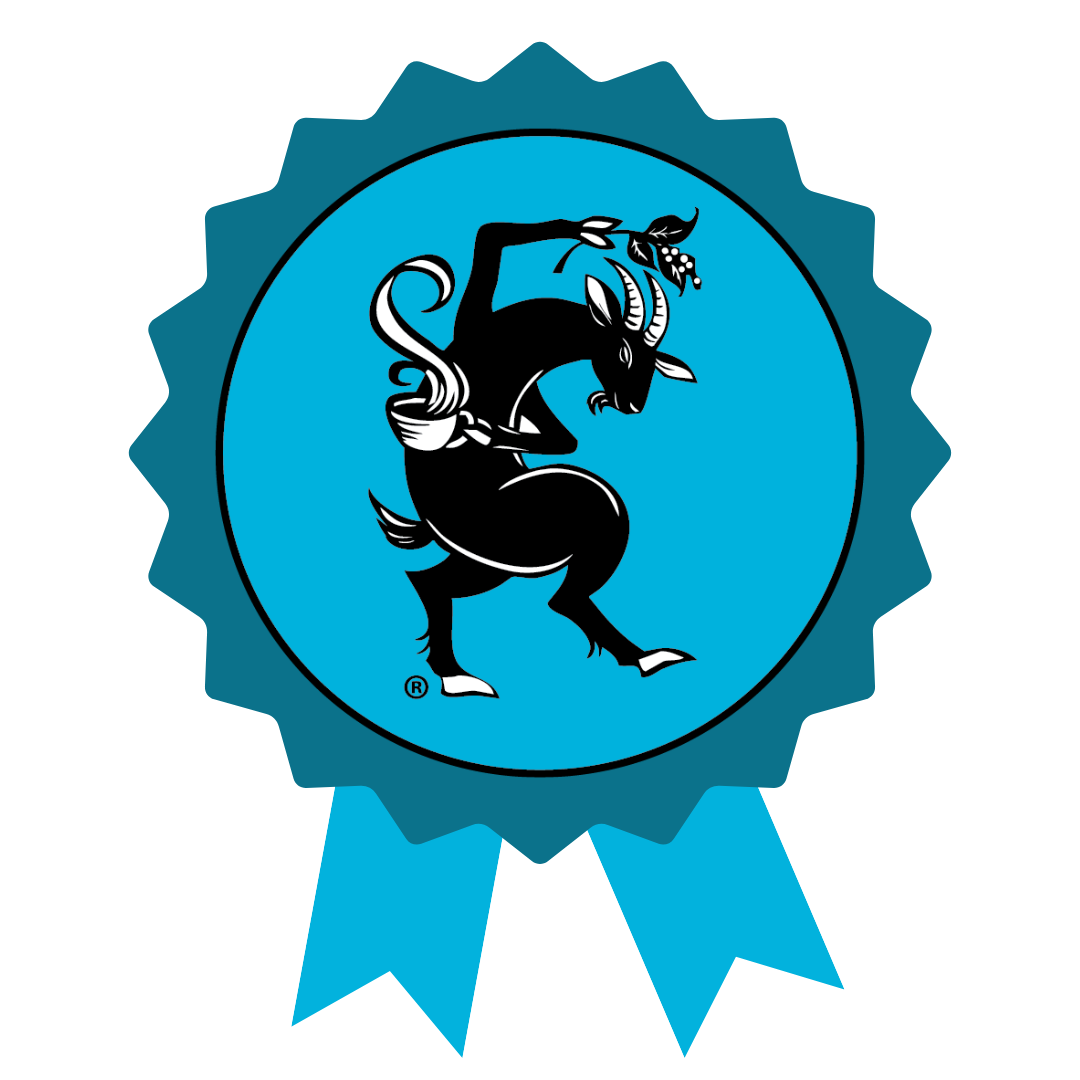 image of a blue ribbon with a goat on it