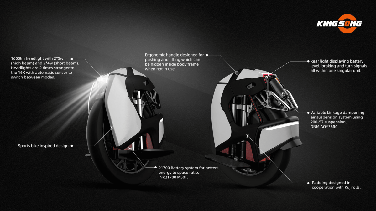 king song s18 specs electric unicycle euc wheel battery pads sleek design sports bike