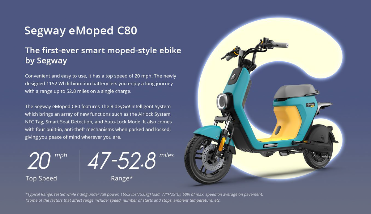 Segway ebike moped electric c80 speed range and rider weight