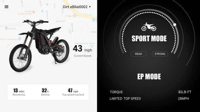 Sur Ron segway ninebot dirt ebike electric bike app control sport mode for iphone and android