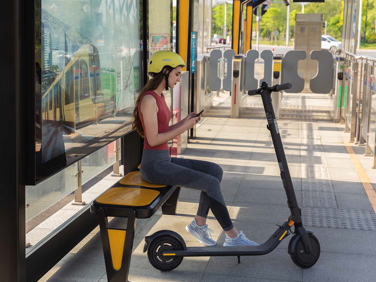 The Ninebot KickScooter’s Metal Parking Brake in Use