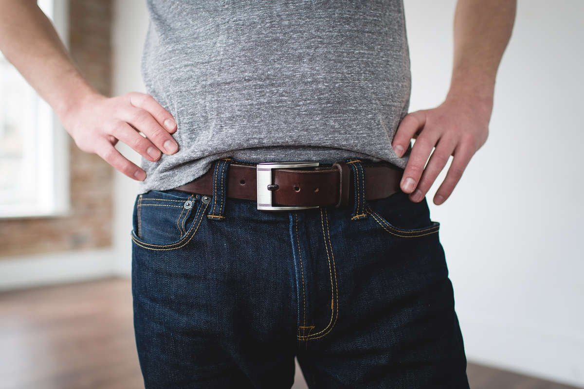 Men's Designer Casual Chocolate Brown Leather Belt- Gunmetal 
