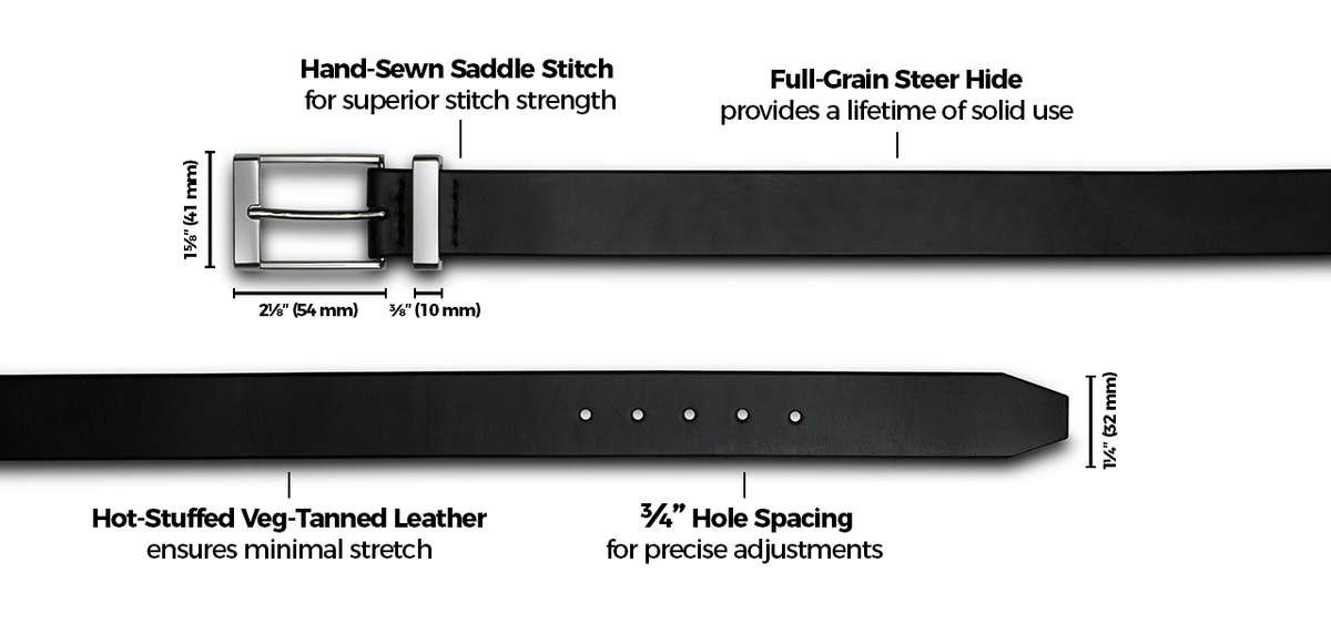 Mens Formal Solid Leather Black Belt & Chrome Buckle