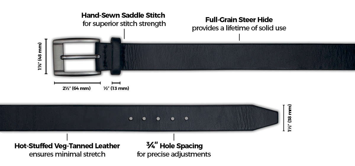Mens Casual Solid Leather Black Belt & Gunmetal Buckle