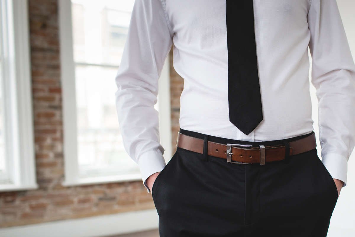 Men's Designer Formal Dark Brown Leather Belt-Chrome