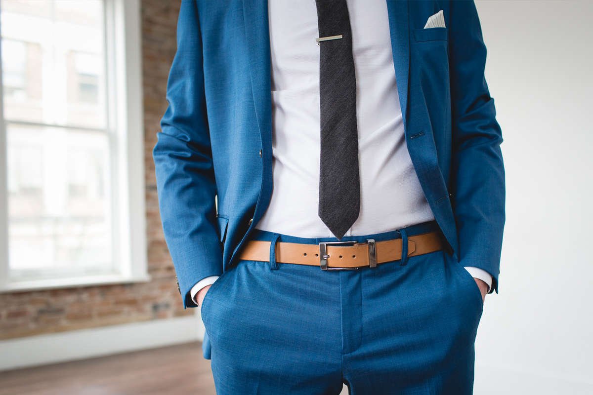 Men's Designer Formal Light Brown Leather Belt-Chrome